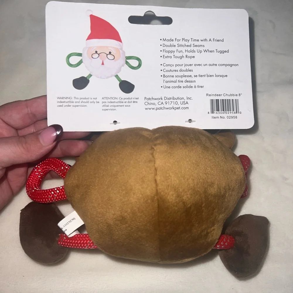 Patchwork Pet‎ Reindeer Dog Toy Tugger Plush Rope 8” NWT